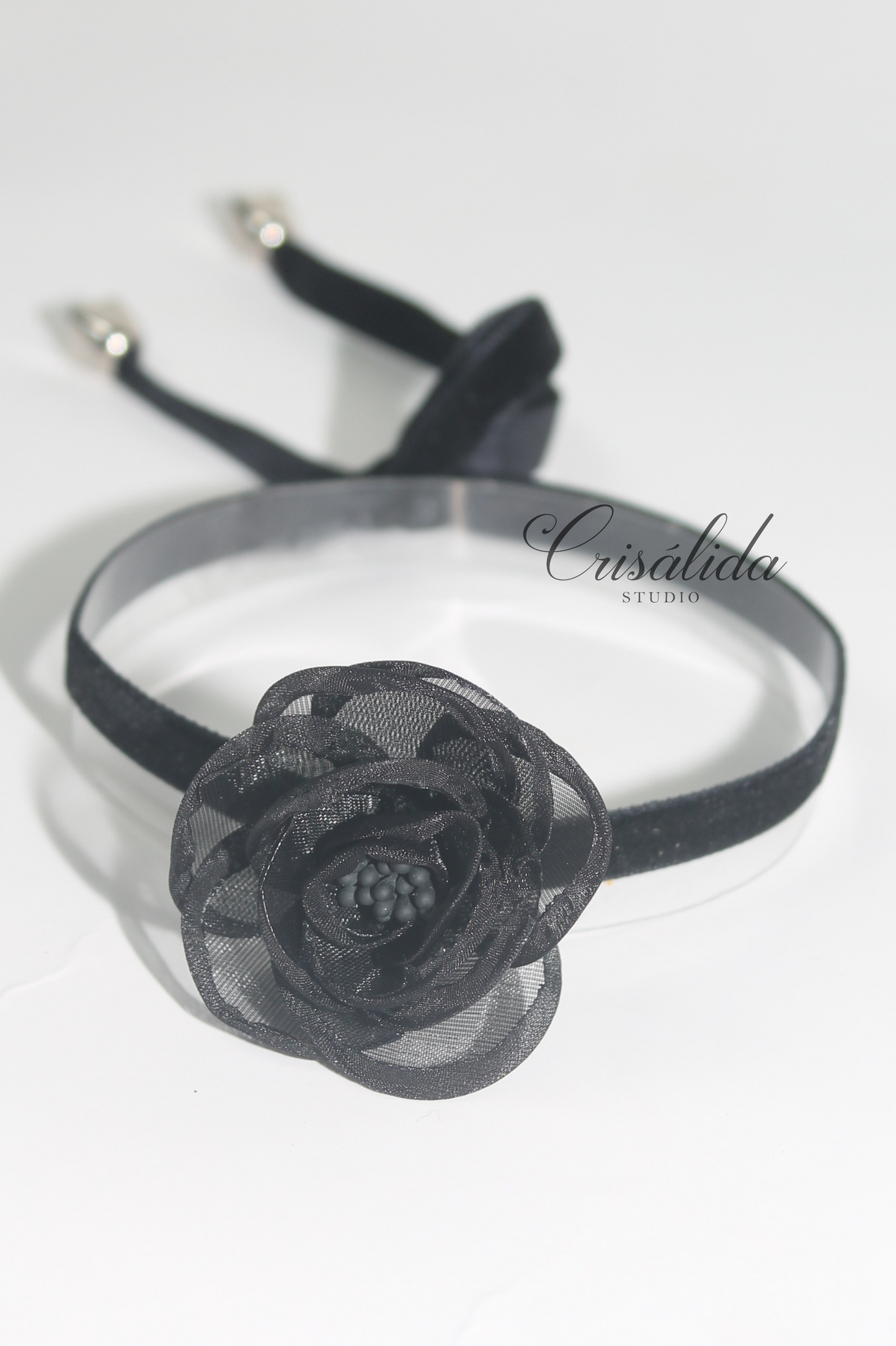 Choker Flor Organza Negro