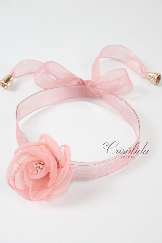 Choker Flor Organza Nude
